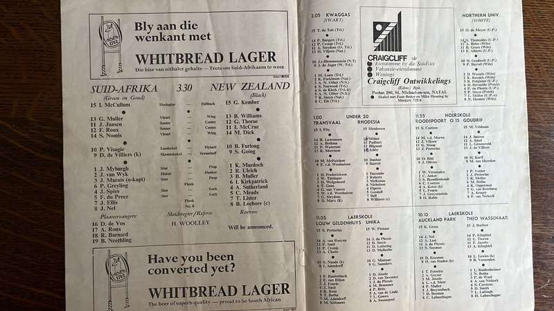 1970 4th Test - South Africa vs All Blacks at Ellis Park Programme, details below