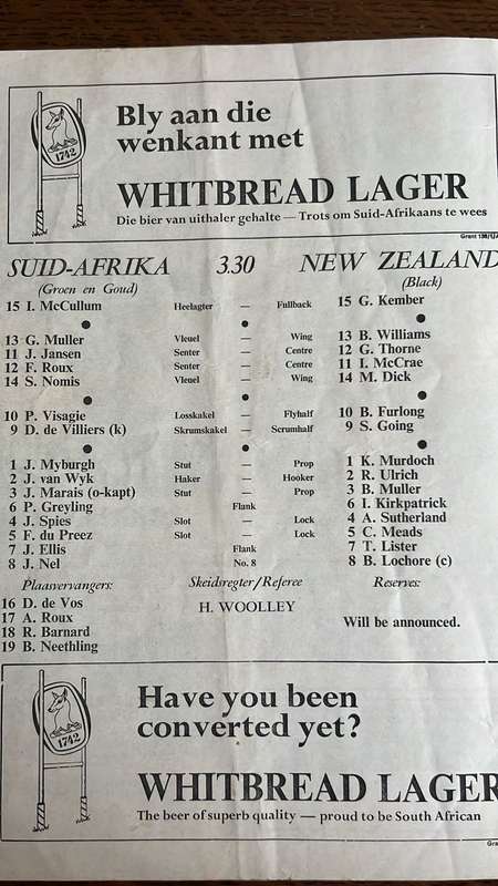 1970 4th Test - South Africa vs All Blacks at Ellis Park Programme, details below