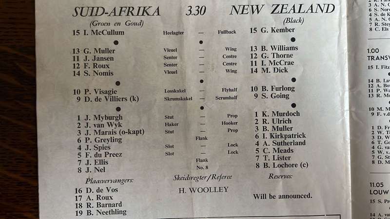 1970 4th Test - South Africa vs All Blacks at Ellis Park Programme, details below