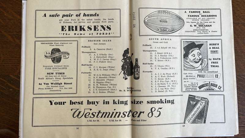 1955 British Lions vs South Africa 1st Test Programme & Signatures, details below