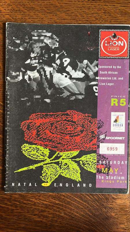 1994 Natal vs England at Kings Park Programme, details below
