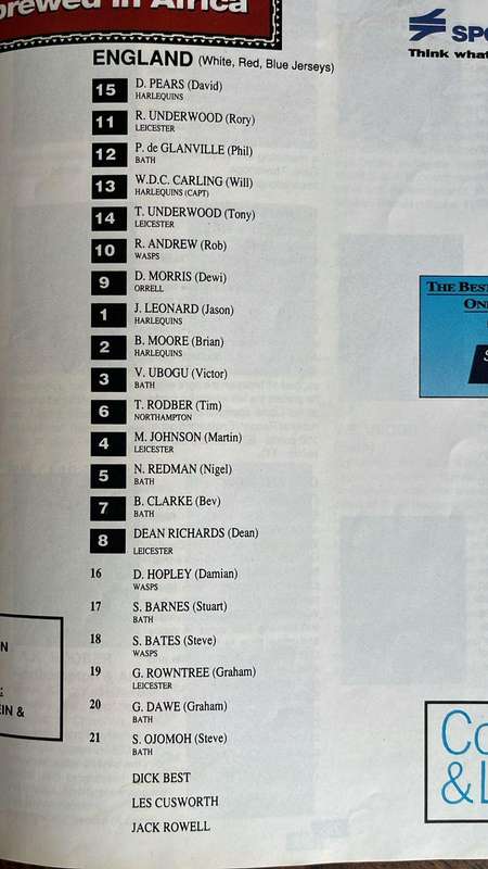 1994 Natal vs England at Kings Park Programme, details below