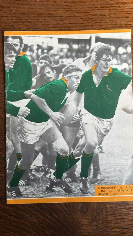 1980 1st Test Springboks vs Lions at Newlands Baumgarten Programme & Itinerary Card, details below