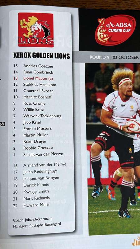 2014 Currie Cup First...See Why Below, Sharks vs Lions Programme