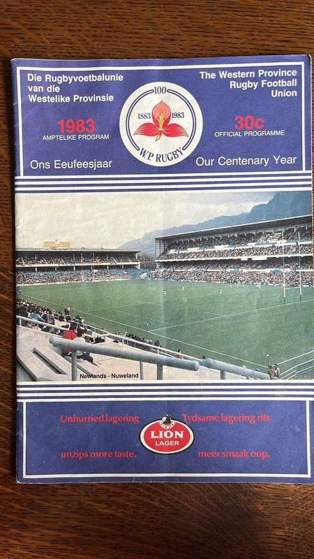 1983 Currie Cup & Lion Cup Competition Games at Newlands, Signed Programme, details below