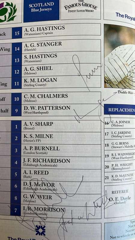 1994 Scotland vs South Africa at Murrayfield Programme & Dinner Menu, Signed, details below