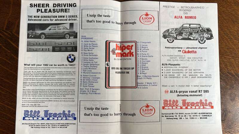 1982 Jaguars Tour to South Africa "Pack" - Programmes, Signatures, Pin, details below