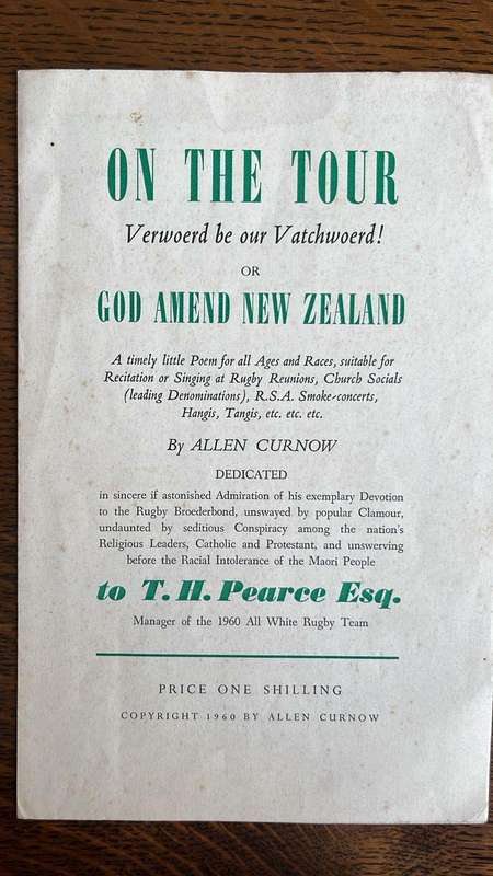 1960 All Blacks Ephemera - Anti Tour Protest Poem, details below