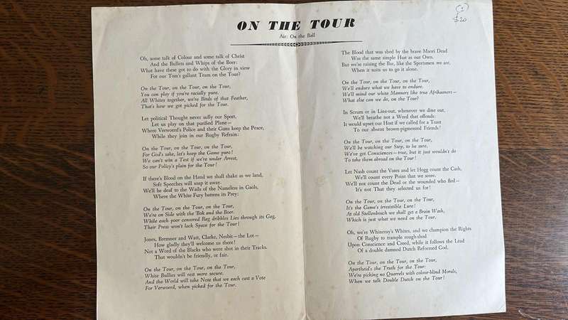 1960 All Blacks Ephemera - Anti Tour Protest Poem, details below