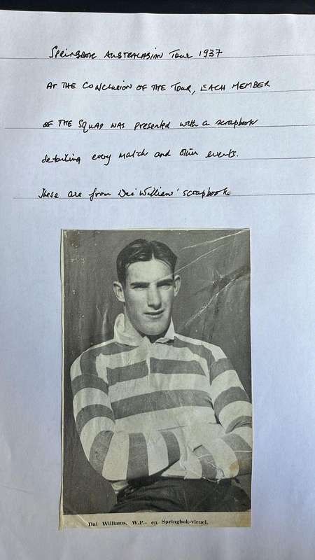 From Dai Williams Collection - 1937 Springboks Australasian Tour Scrapbook, details below