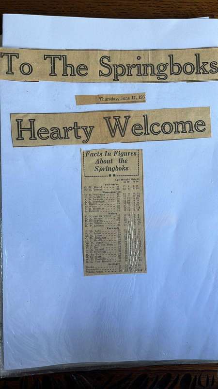 From Dai Williams Collection - 1937 Springboks Australasian Tour Scrapbook, details below