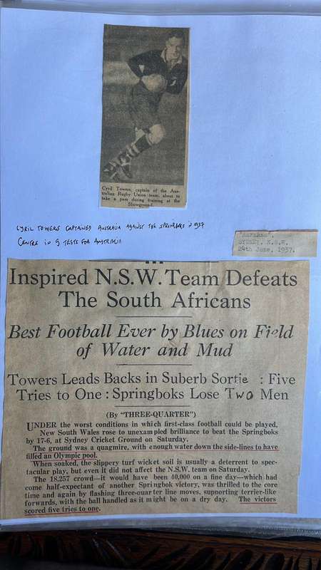From Dai Williams Collection - 1937 Springboks Australasian Tour Scrapbook, details below