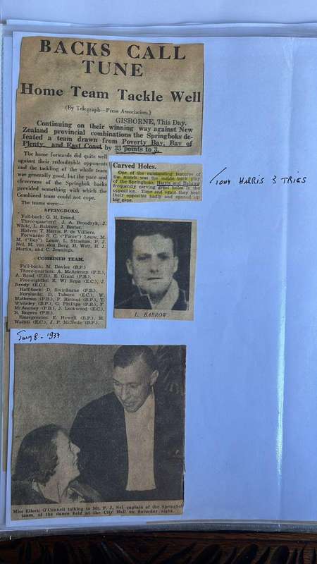 From Dai Williams Collection - 1937 Springboks Australasian Tour Scrapbook, details below