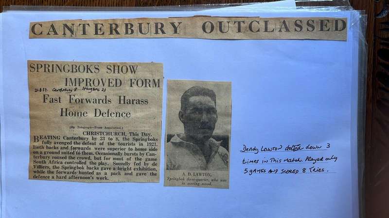 From Dai Williams Collection - 1937 Springboks Australasian Tour Scrapbook, details below
