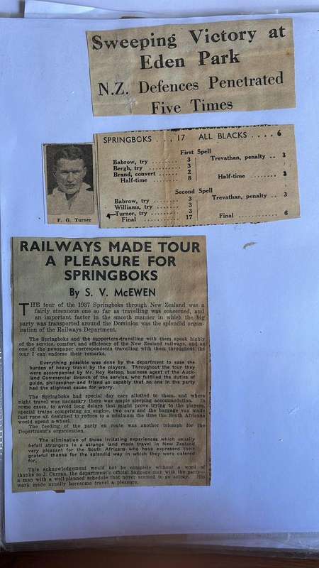 From Dai Williams Collection - 1937 Springboks Australasian Tour Scrapbook, details below