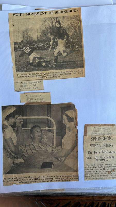 From Dai Williams Collection - 1937 Springboks Australasian Tour Scrapbook, details below