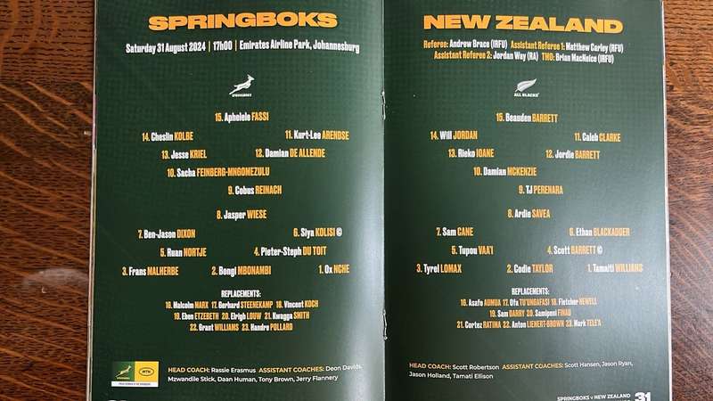 2024 Rugby Championship - Springboks vs All Blacks - 2 Games, 2 Programmes, 1 Price, details below