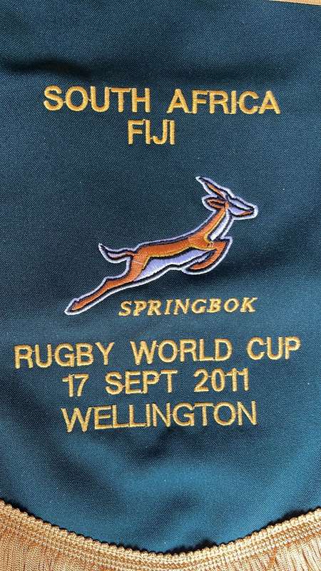 Rugby World Cup 2011 SA vs Fiji Pennant & Pin, details below