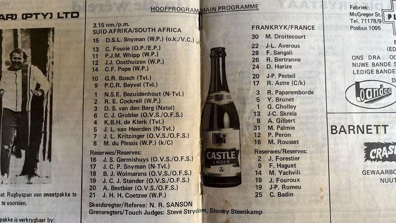 1975 1st Test South Africa vs France in Bloemfontein Signed Programme, details below