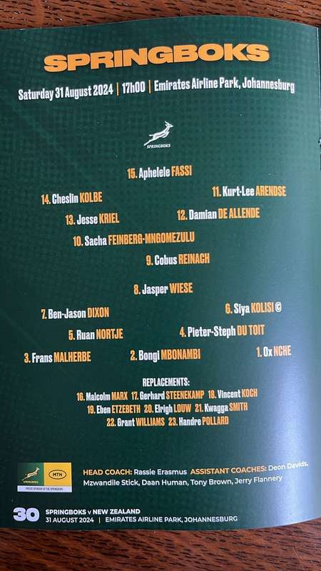 2024 Rugby Championship - Springboks vs All Blacks - 2 Games, 2 Programmes, 1 Price, details below