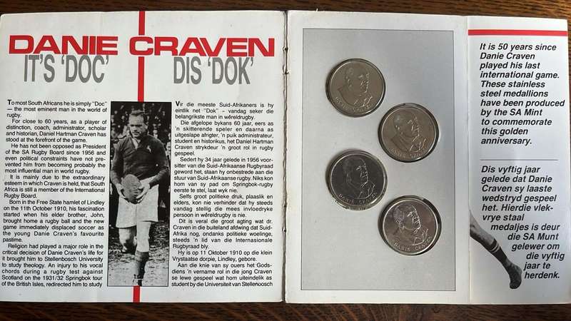 Danie Craven 50 Years 4 Minted Medallions, details below