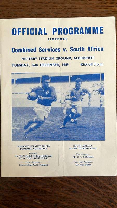 1969 Combined Services vs South Africa at Aldershot Programme & Original Signature, details below