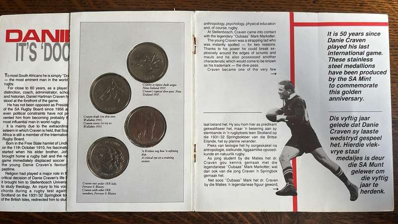 Danie Craven 50 Years 4 Minted Medallions, details below