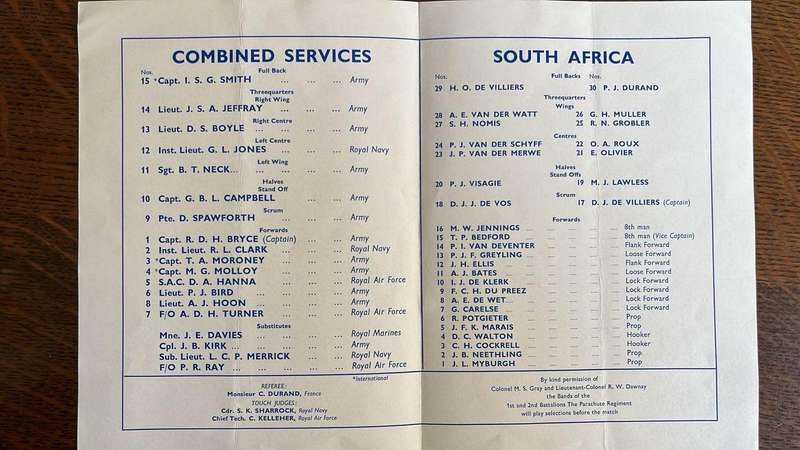 1969 Combined Services vs South Africa at Aldershot Programme & Original Signature, details below