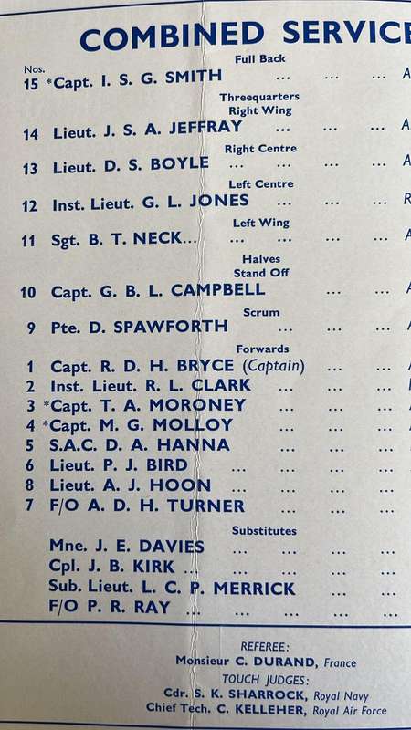 1969 Combined Services vs South Africa at Aldershot Programme & Original Signature, details below