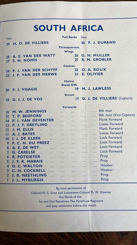 1969 Combined Services vs South Africa at Aldershot Programme & Original Signature, details below