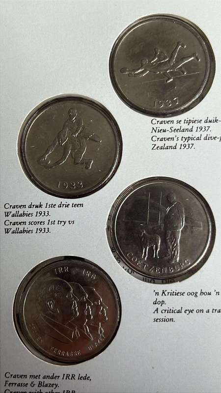 Danie Craven 50 Years 4 Minted Medallions, details below