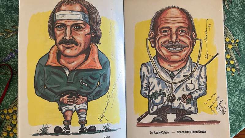 1981 Springbok Squad Caricatures with Original Signatures by Wynand Claassen, Book, details below
