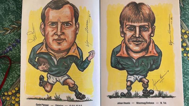 1981 Springbok Squad Caricatures with Original Signatures by Wynand Claassen, Book, details below