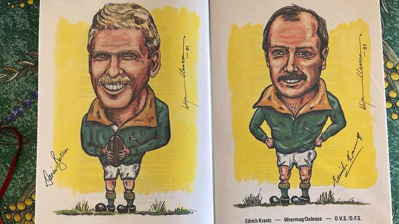 1981 Springbok Squad Caricatures with Original Signatures by Wynand Claassen, Book, details below