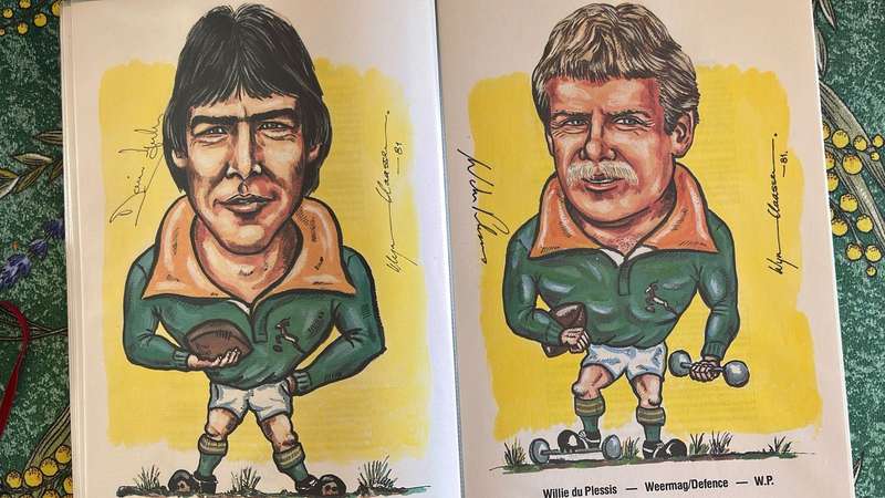 1981 Springbok Squad Caricatures with Original Signatures by Wynand Claassen, Book, details below