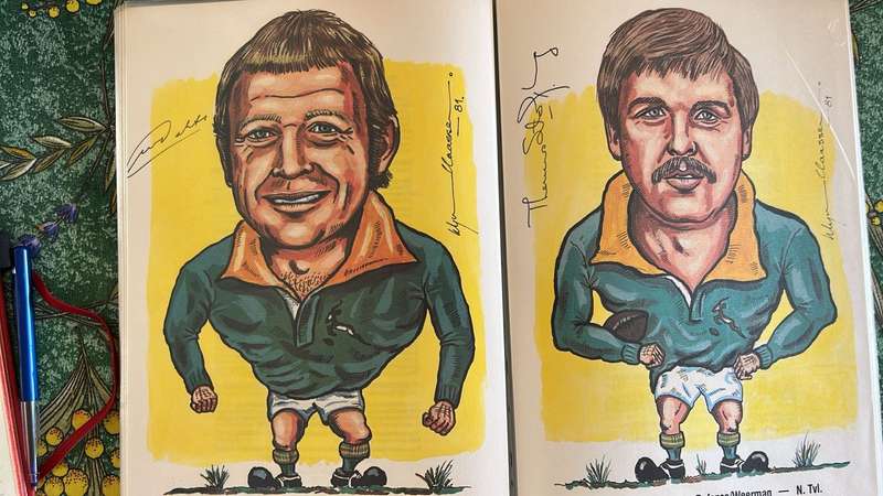 1981 Springbok Squad Caricatures with Original Signatures by Wynand Claassen, Book, details below