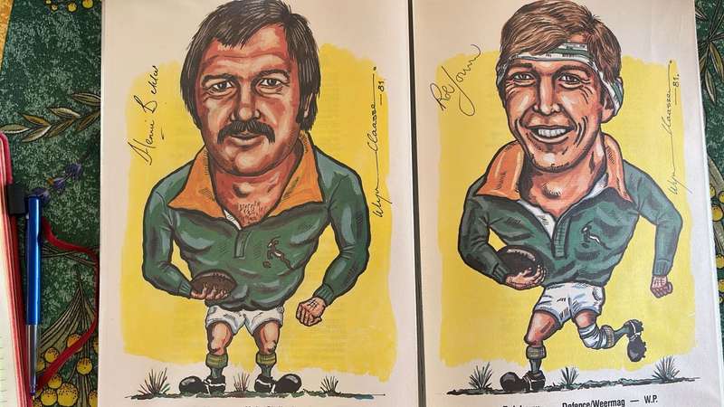 1981 Springbok Squad Caricatures with Original Signatures by Wynand Claassen, Book, details below