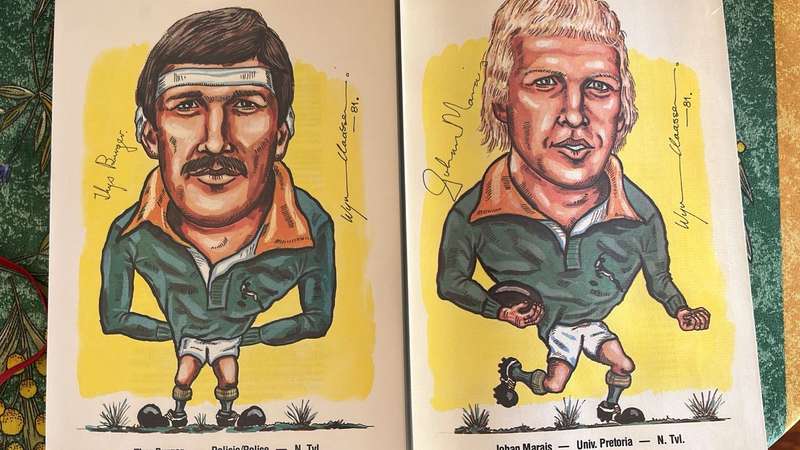 1981 Springbok Squad Caricatures with Original Signatures by Wynand Claassen, Book, details below