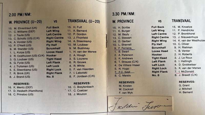 1990 Western Province vs Transvaal at Newlands Baumgarten Signed Programme, details below