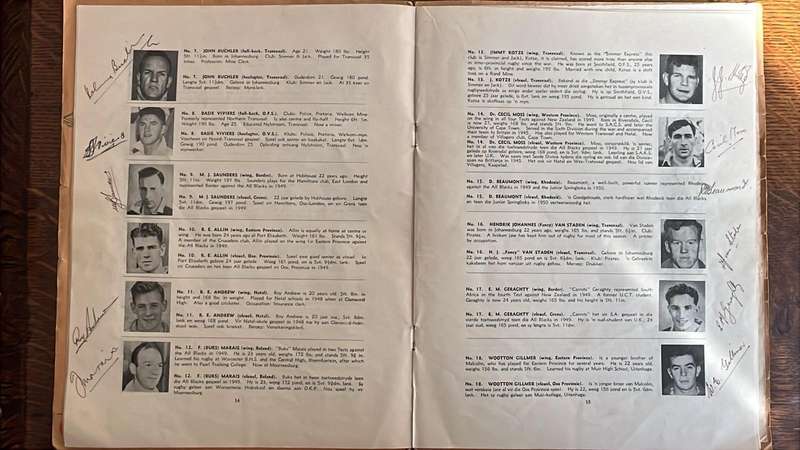 1951 Springbok Rugby Trials at Newlands Souvenir Programme, Signed Pen Pictures, details below
