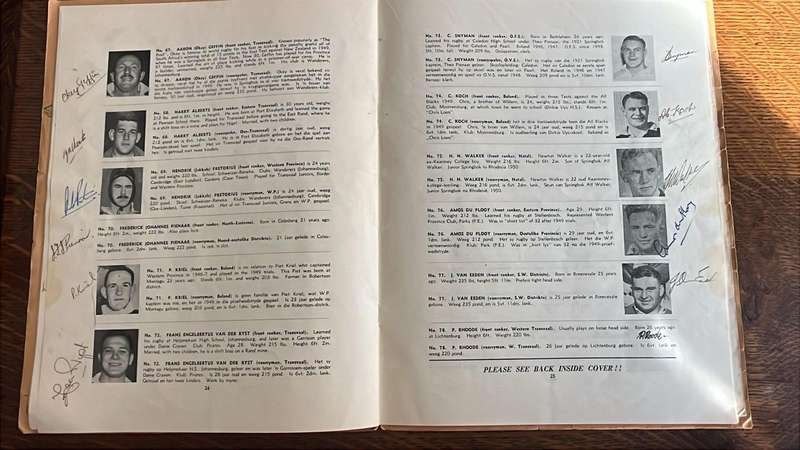1951 Springbok Rugby Trials at Newlands Souvenir Programme, Signed Pen Pictures, details below
