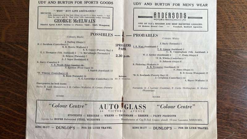 1957 N.Z. Colts Trials & 1961 All Blacks vs South Island XV Programmes, details below