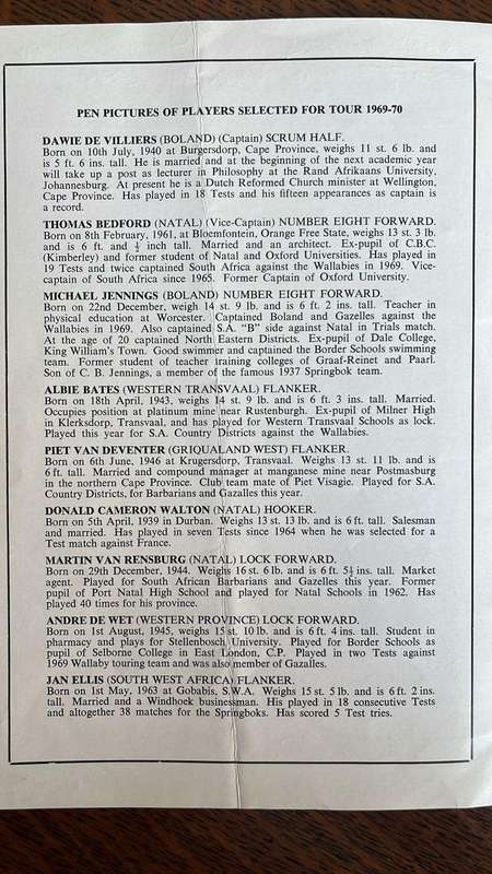 1969 Springbok Tour to Britain & Ireland Brochure & Original Signature, details below