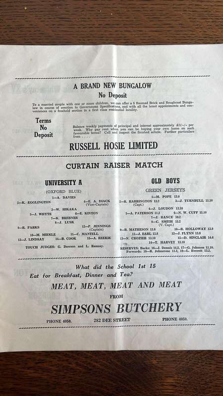 1957 N.Z. Colts Trials & 1961 All Blacks vs South Island XV Programmes, details below