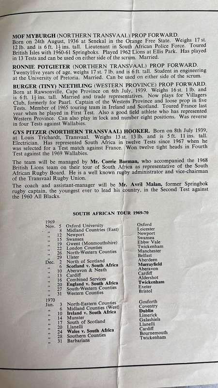 1969 Springbok Tour to Britain & Ireland Brochure & Original Signature, details below