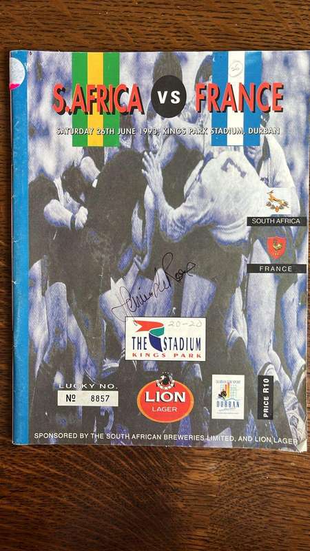 1993 South Africa vs France at Kings Park Signed Programme, details below