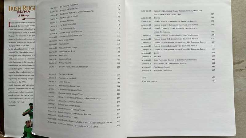 Irish Rugby 1874-1999 A History by Edmund van Esbeck, details below