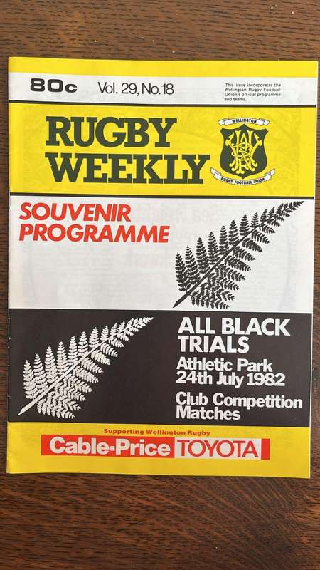 1982 All Blacks Trials at Athletic Park Programme, details below