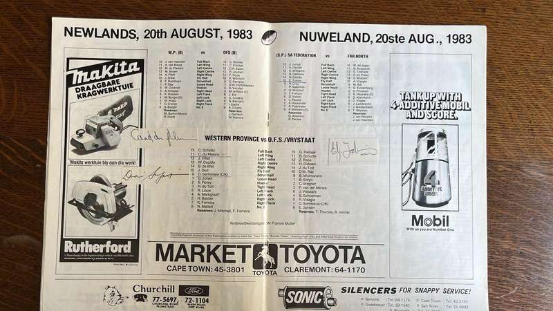 1983 Western Province vs Orange Free State at Newlands Baumgarten Signed Programme, details below