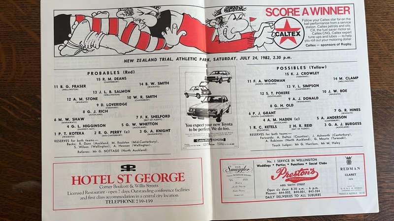 1982 All Blacks Trials at Athletic Park Programme, details below